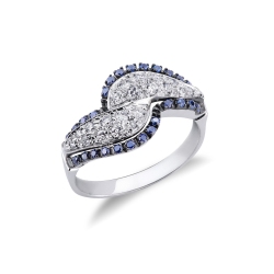Bague en or blanc 18k saphirs bleus et diamants