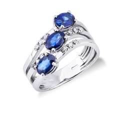Bague Vagues en Or Blanc 18 Carats avec Saphirs Bleus et Diamants