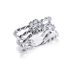 White gold 18k braided wire ring with diamond flower