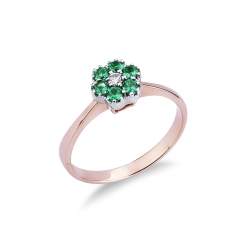 Rosé and white gold 18k with emeralds and diamonds flower