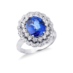 Halo Ring Weißgold 750 mit Saphir blau und Diamanten