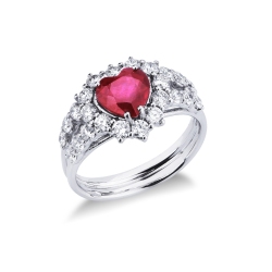 Rubin Herz Ring Weißgold mit Diamanten