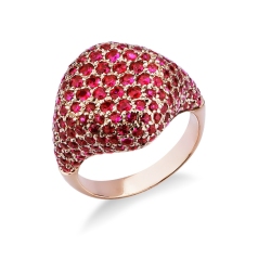 Rosé gold 18k pinky ring chevalier with rubies pavé