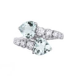 Anillo contrarié en oro blanco 18k con aquamarinas y diamantes 2