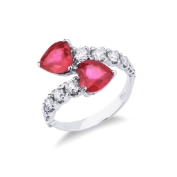 TOI et MOI ring in white gold 18k with two rubies heart cut and diamonds