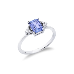 Anillo de compromiso de oro blanco de 18k con tanzanita y diamantes