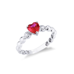 White gold 18k ring with a ruby heart cut and diamonds 
