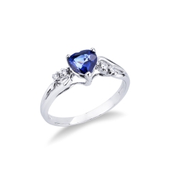 18K Weißgold Damenring mit Saphir und Diamanten 