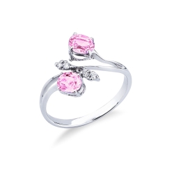 Anillo en oro blanco 18k con zafiros rosas