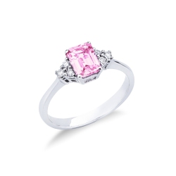 Anillo de Oro Blanco 18k con Zafiro Rosa y Diamantes Brillantes