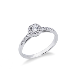 Halo ring with diamonds in white gold 18k