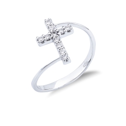 White gold 18k cross ring with diamonds 