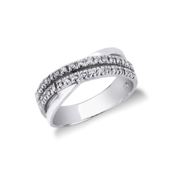 Bague Femme en Or Blanc 18k à deux rangées serties de diamants 