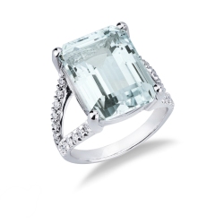 Aquamarin Ring mit Diamanten Weissgold 