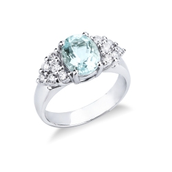 Aquamarine and diamonds ring in white gold 18k