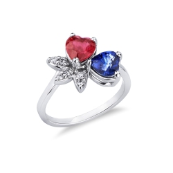 Ring in white gold 750 with ruby, blue sapphire and diamonds