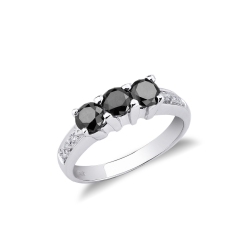Anillo tres piedras con diamantes negros y blancos oro blanco 750
