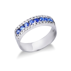 18k white gold ring with eight blue sapphires and diamonds 
