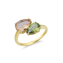 Citrin und Peridot Ring aus Gelbgold 750