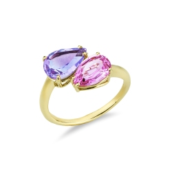 pink sapphire and amethyst ring gold 750