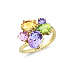 Ring multicolor in yellow gold 18k with 5 gems