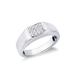 Bague pour homme en or blanc 18 ct avec pavé de diamants rectangulaire