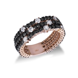Tennis ring in rosé gold with black and white diamonds 