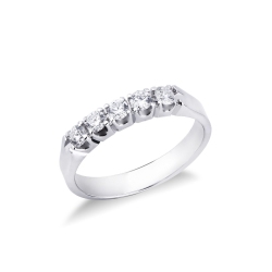 Demi alliance cinq diamants 0.40 ct et or blanc 18k