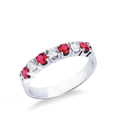 7 stones ring in white gold 18k with diamonds and rubies 