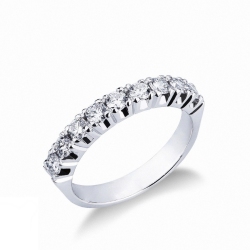 Anillo alianza oro blanco 18k con nueve diamantes talla brillante 0.75 ct