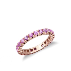 Anillo Eternity en oro rosa 18 quilates con zafiros rosas