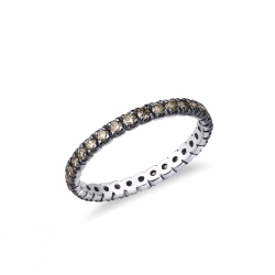 Anillo eternity de oro blanco 18k con diamantes marrones