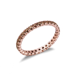 Anillo Eternity en oro rosa 18k con diamantes cognac