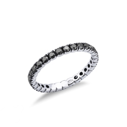 Bague Tour Complet Diamants Noirs et Or Blanc 750