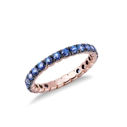 Anillo oro rosa 18k zafiros azul puntas brunidas