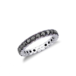 Black diamonds and blackened prongs eternity ting in 18kt white gold