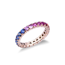 Anillo Rainbow con zafiros multicolor y oro rosa 18K