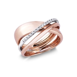 White and rosé gold 18k band ring with diamonds 