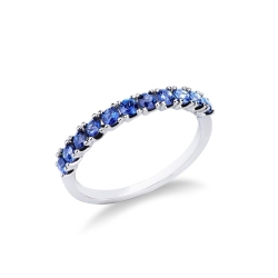 Bague alliance en or blanc 18k avec onze saphirs bleus ronds