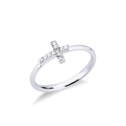White gold 18k cross ring with diamonds 
