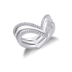 Bague Trois Rangs Or Blanc 18k avec Diamants