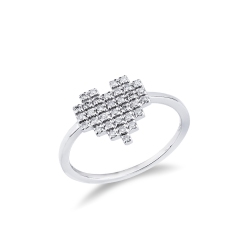Anillo en oro blanco 18k con corazón Pixel y diamantes