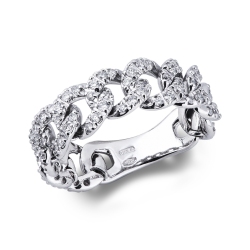 Bague souple style gourmette en or blanc 18k avec diamants