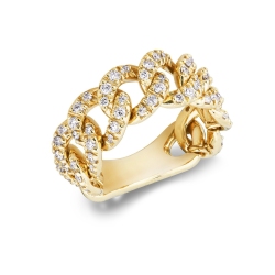 Bague gourmette flexible en or jaune 18k avec diamants