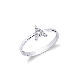 Anello in Oro bianco 18k con lettera A in Diamanti