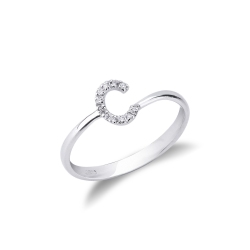 18k white gold letter C ring with diamonds 