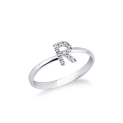 Ring aus 18K Weißgold mit Diamant Buchstabe R