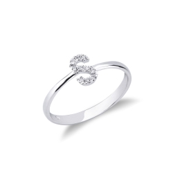 Anillo con letra S en oro blanco y diamantes