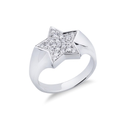White gold 18k ring with diamonds pavé star shaped 