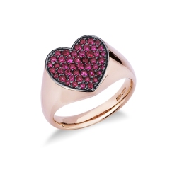 Rosé gold 18k ring with rubies pavé heart shaped 